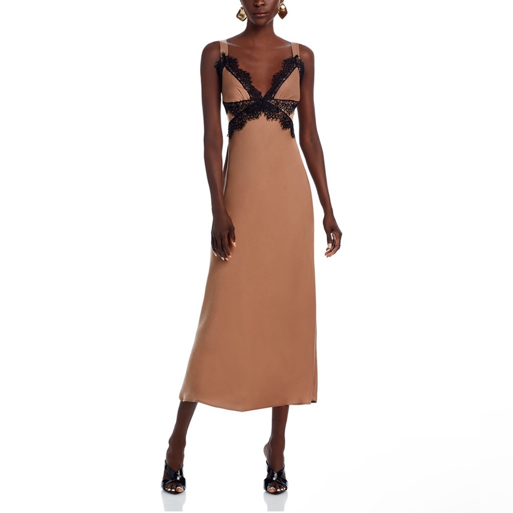 NWT Bardot Delta Satin Dress in Elegant Bronze Color, with Lace Slip Dress